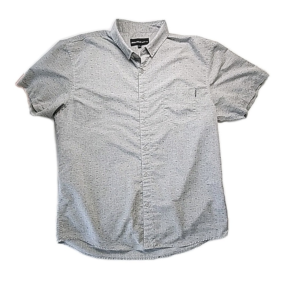 Molokai Surf Co. Men's 2XL‎ Gray Geometric AOP Cotton Blend S/S Button Modern